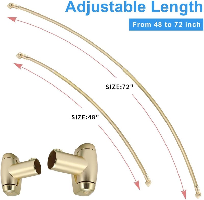 TOPROD Curved Shower Curtain Rod, Round Shower Curtain Rod 48 to 72 Inches Adjustable, Rounded Bowed Stainless Steel Shower Rods for Bathroom, Bathtub, More Shower Space, Bright Gold, Need to Drill - Image 3